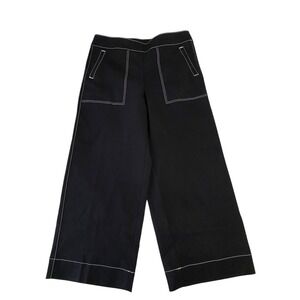 Chico's Brigitte Wide Leg Cropped Pants Black Contrast Stitch Size 1.5 R US 10